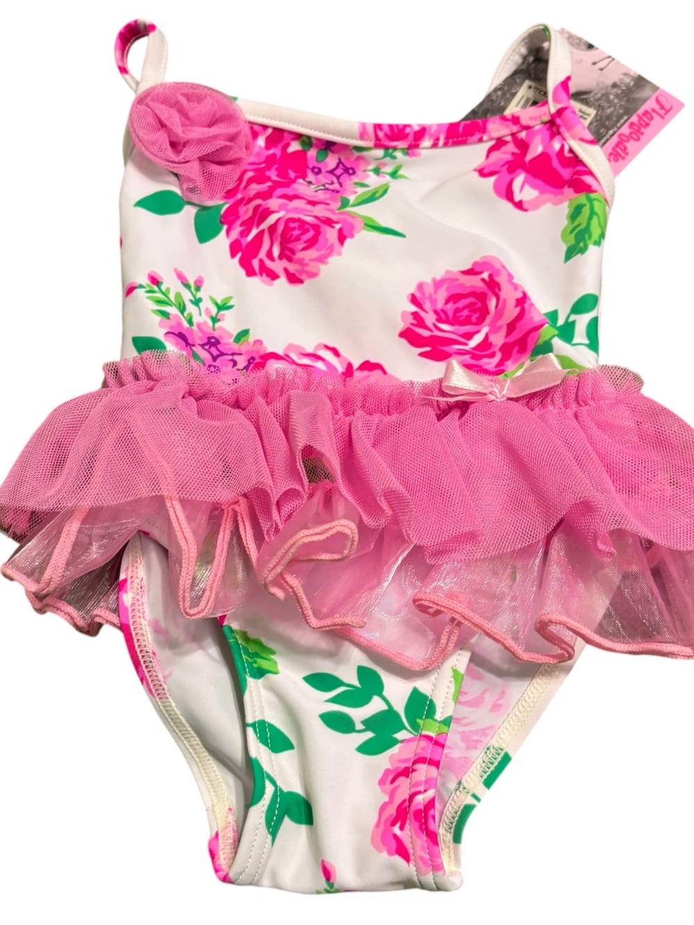 Flapdoodles NEW Pink Floral Tulle Ruffle One-Piece Swimsuit size 2T